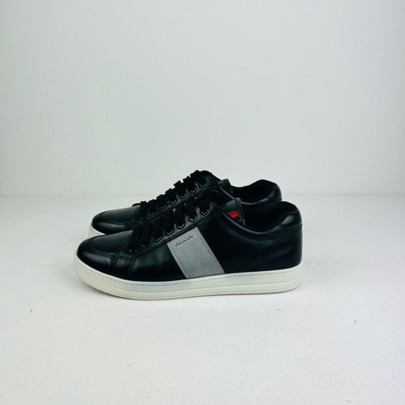 PRADA Other - Prada Black Leather Low Top Red Line Logo Chunky Classic Trainers UK 7